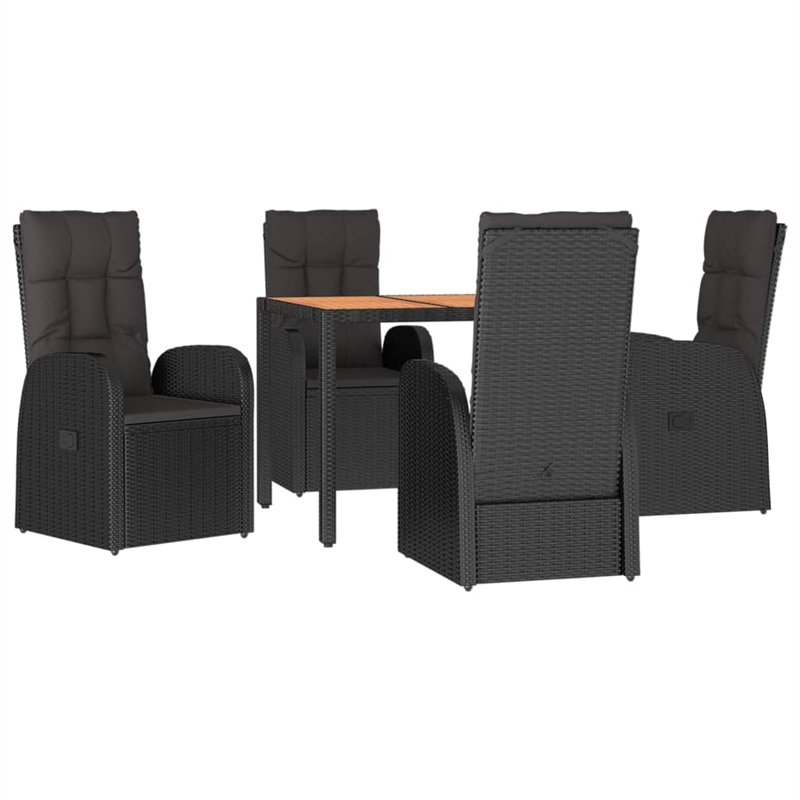 Afuera Living Contemporary Synthetic Poly Rattan Garden Dining Set in Black