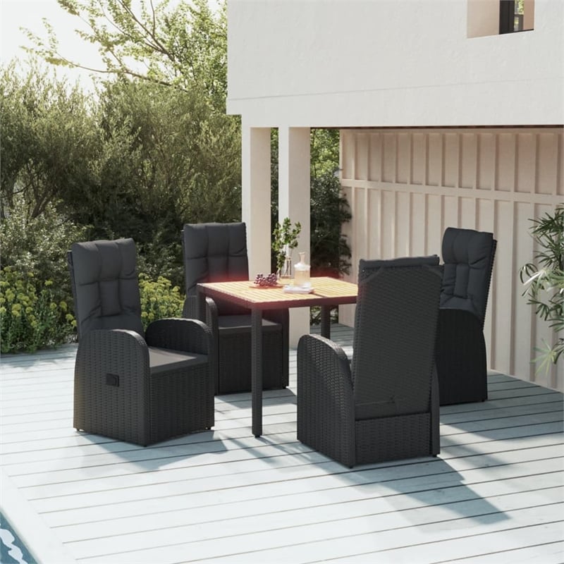 Afuera Living Contemporary Synthetic Poly Rattan Garden Dining Set in Black