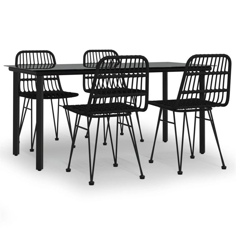 Afuera Living Contemporary Synthetic Poly Rattan Garden Dining Set in Black