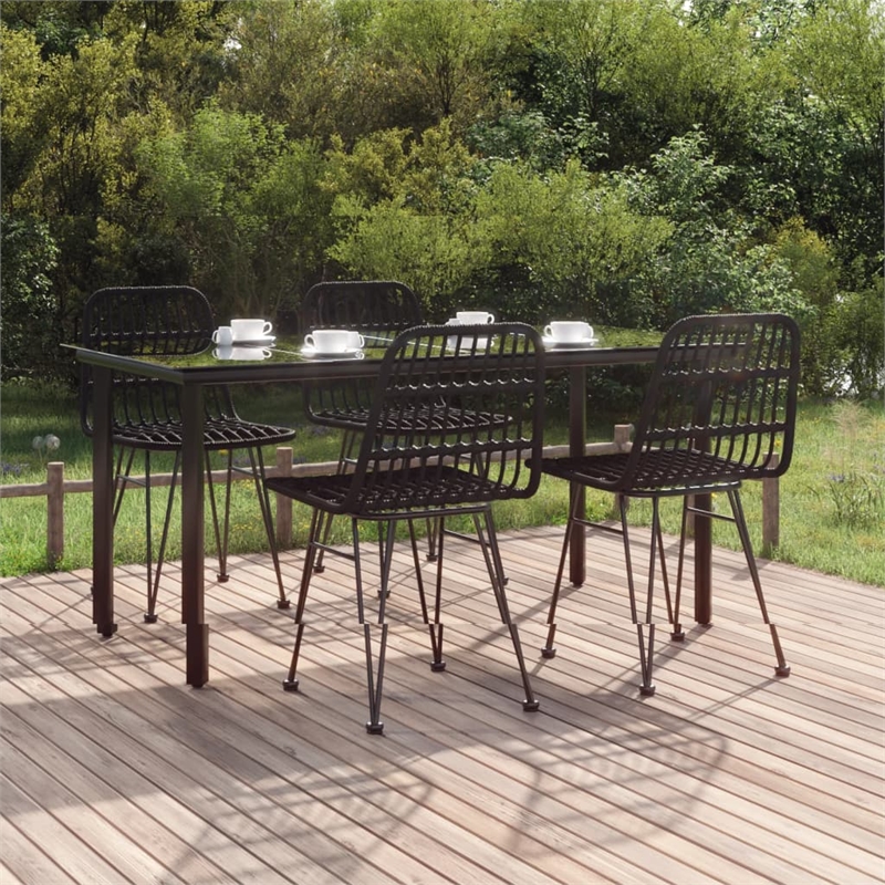 Afuera Living Contemporary Synthetic Poly Rattan Garden Dining Set in Black