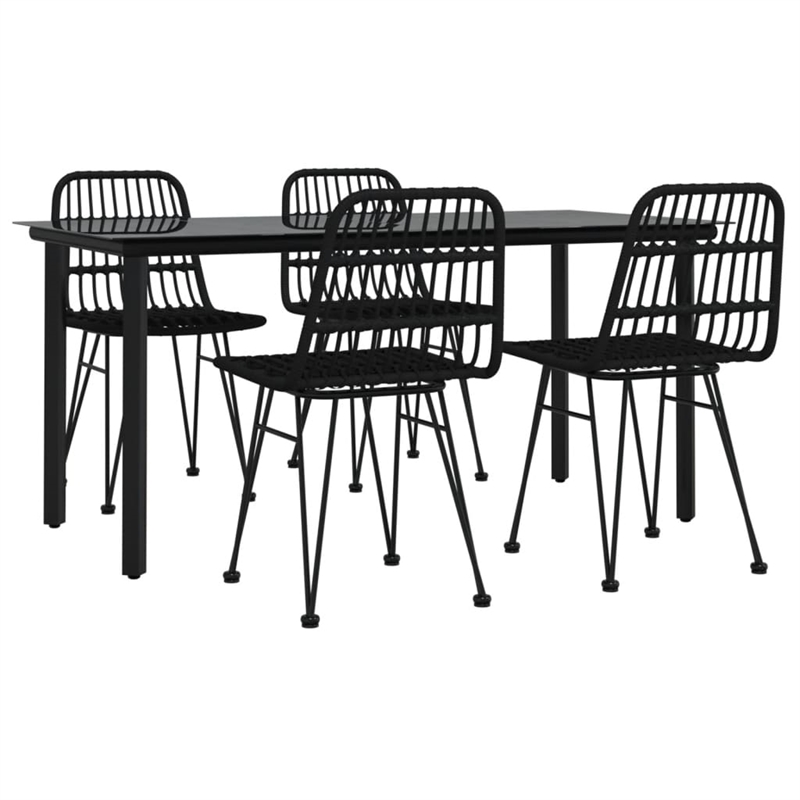 Afuera Living Contemporary Synthetic Poly Rattan Garden Dining Set in Black