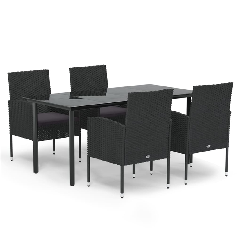 Afuera Living Contemporary Synthetic Poly Rattan Garden Dining Set in Black