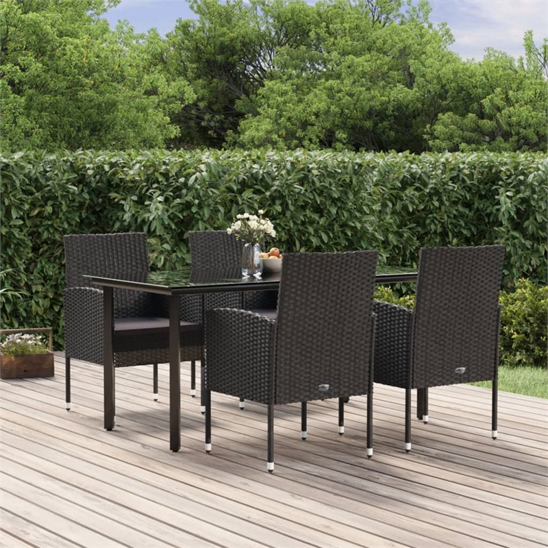 Afuera Living Contemporary Synthetic Poly Rattan Garden Dining Set in Black