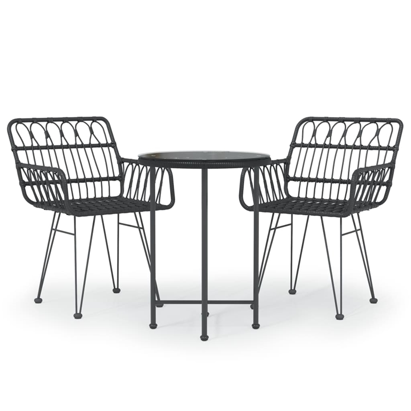 Afuera Living Contemporary Synthetic Poly Rattan Garden Dining Set in Black
