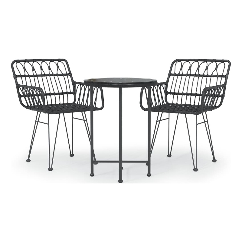 Afuera Living Contemporary Synthetic Poly Rattan Garden Dining Set in Black