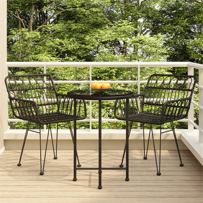 Afuera Living Contemporary Synthetic Poly Rattan Garden Dining Set in Black