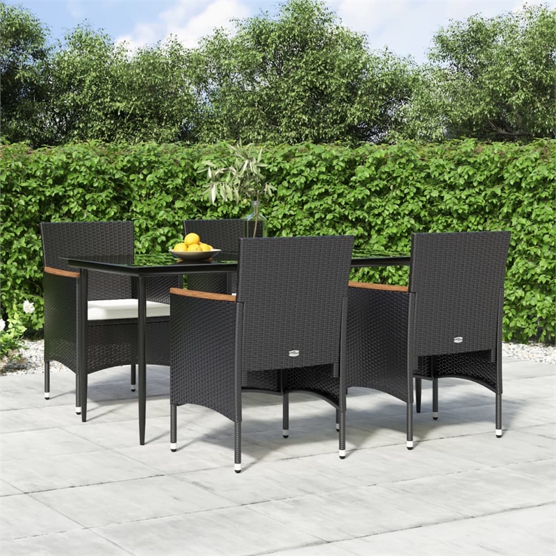 Afuera Living Contemporary Synthetic Poly Rattan Garden Dining Set in Black