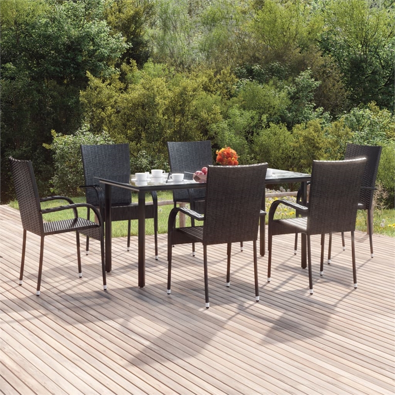 Afuera Living Contemporary Synthetic Poly Rattan Garden Dining Set in Black