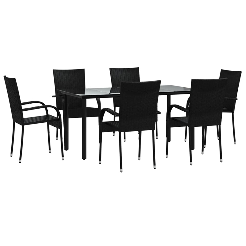 Afuera Living Contemporary Synthetic Poly Rattan Garden Dining Set in Black