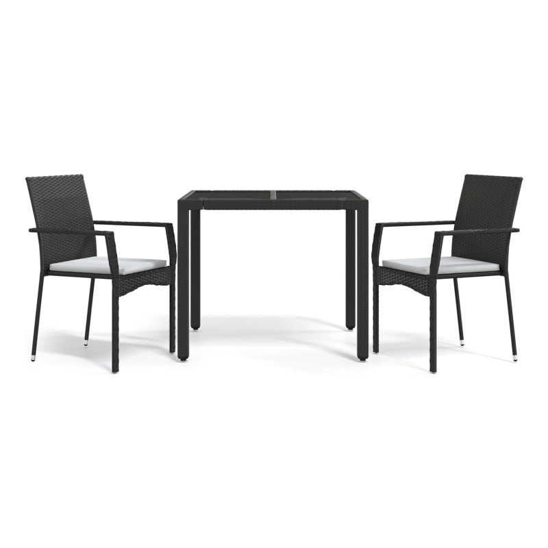 Afuera Living Contemporary Synthetic Poly Rattan Garden Dining Set in Black