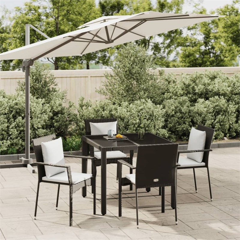 Afuera Living Contemporary Synthetic Poly Rattan Garden Dining Set in Black