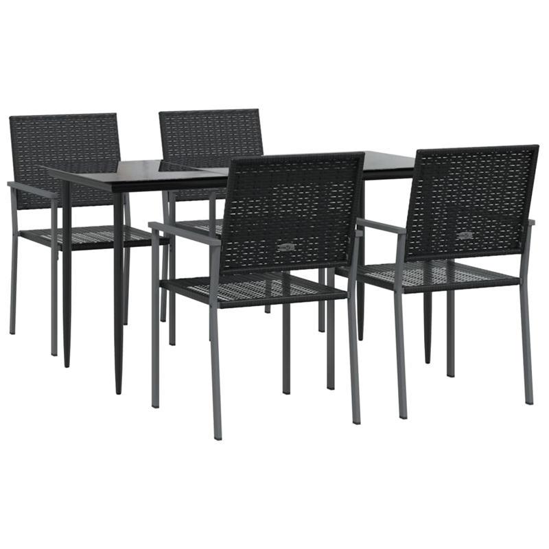 Afuera Living Contemporary Synthetic Poly Rattan Garden Dining Set in Black