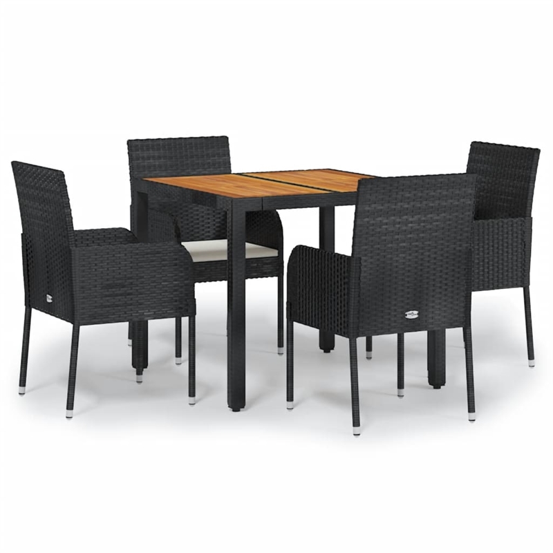 Afuera Living Contemporary Synthetic Poly Rattan Garden Dining Set in Black
