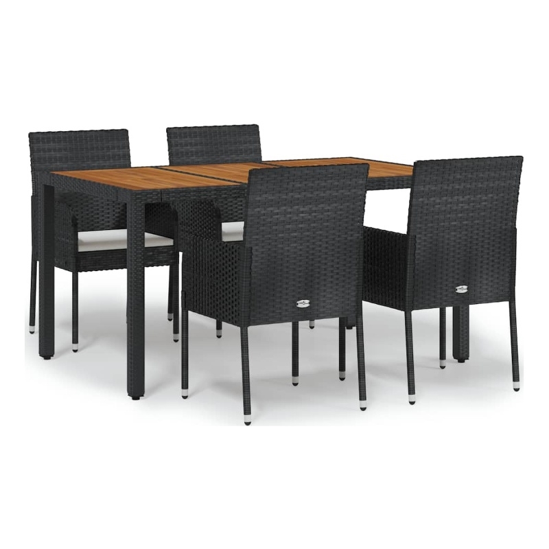 Afuera Living Contemporary Synthetic Poly Rattan Garden Dining Set in Black
