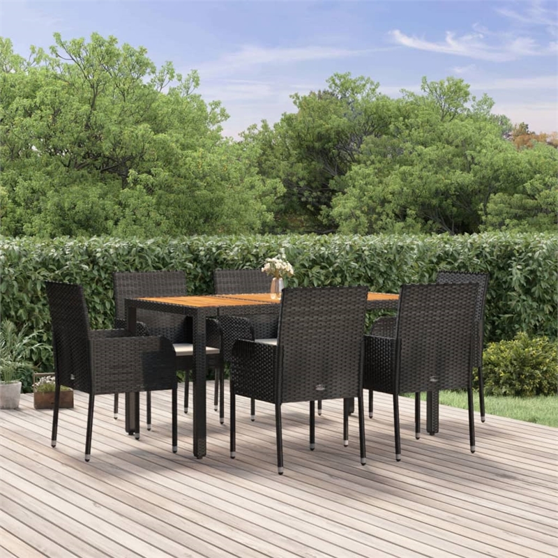 Afuera Living Contemporary Synthetic Poly Rattan Garden Dining Set in Black