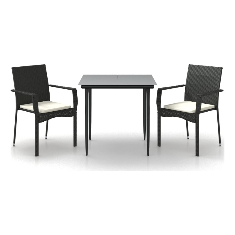 Afuera Living Contemporary Synthetic Poly Rattan Garden Dining Set in Black