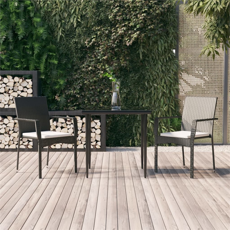 Afuera Living Contemporary Synthetic Poly Rattan Garden Dining Set in Black