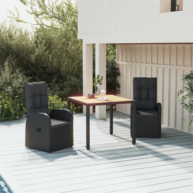 Afuera Living Contemporary Synthetic Poly Rattan Garden Dining Set in Black