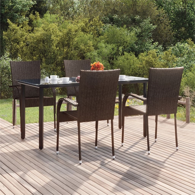 Afuera Living Contemporary Synthetic Poly Rattan Garden Dining Set in Brown