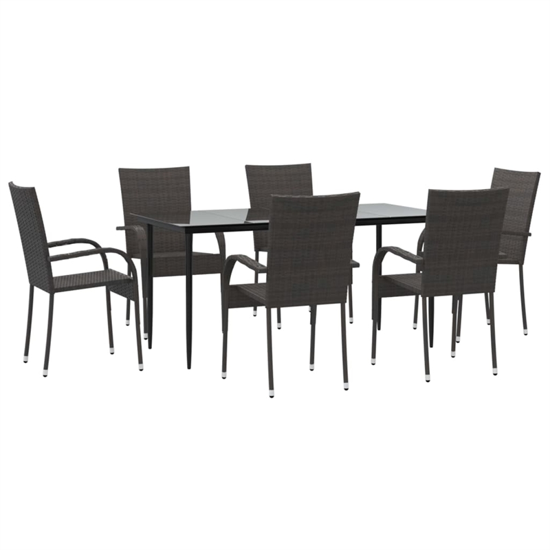 Afuera Living Contemporary Synthetic Poly Rattan Garden Dining Set in Brown