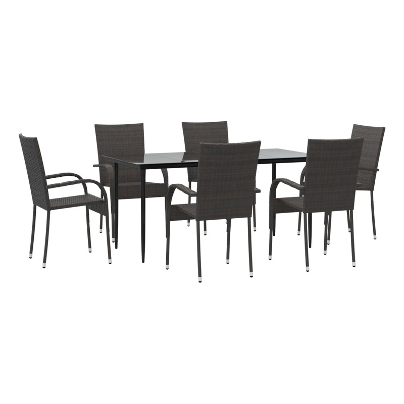 Afuera Living Contemporary Synthetic Poly Rattan Garden Dining Set in Brown