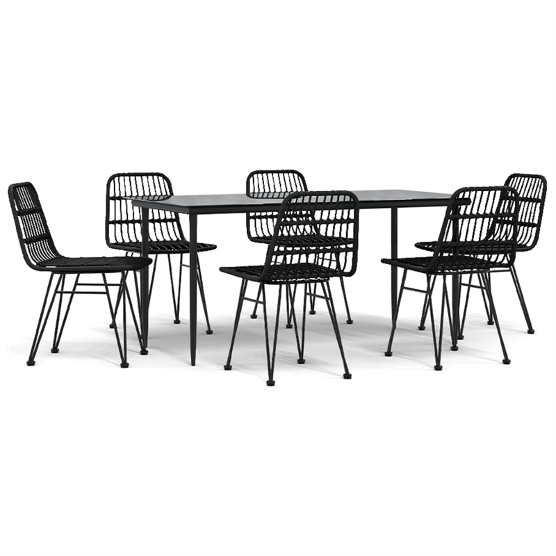 Afuera Living Contemporary Synthetic Poly Rattan Garden Dining Set in Black