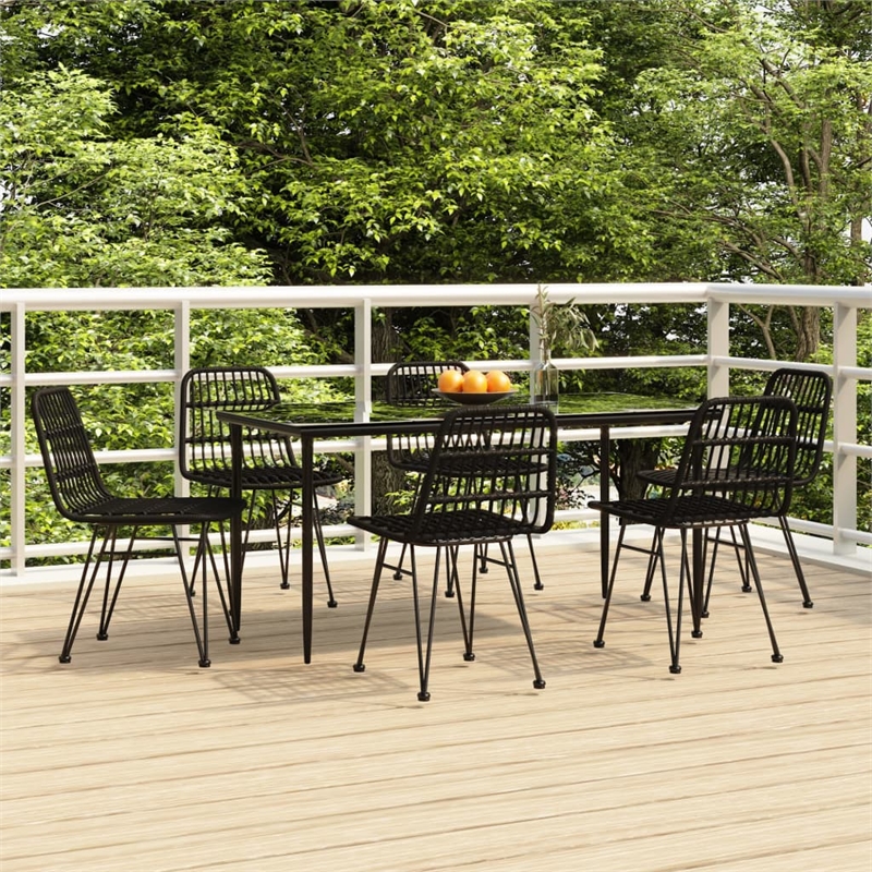 Afuera Living Contemporary Synthetic Poly Rattan Garden Dining Set in Black