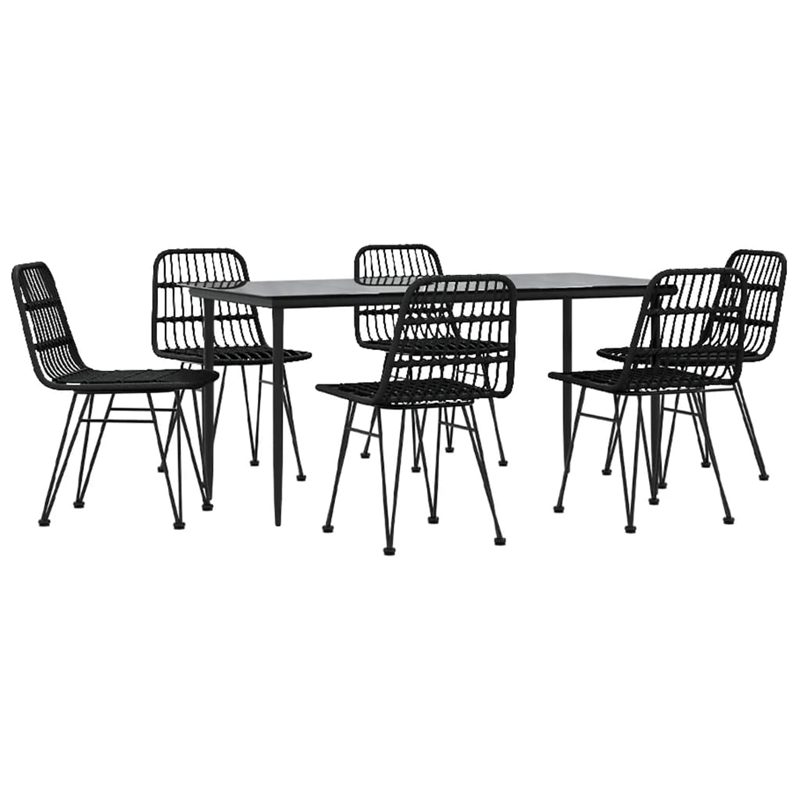 Afuera Living Contemporary Synthetic Poly Rattan Garden Dining Set in Black