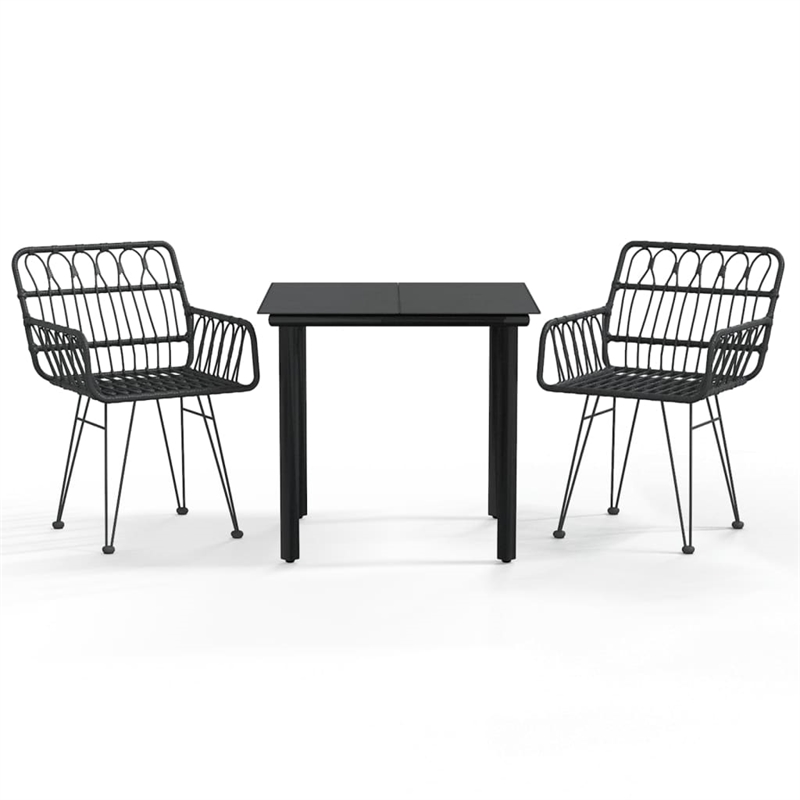 Afuera Living Contemporary Synthetic Poly Rattan Garden Dining Set in Black