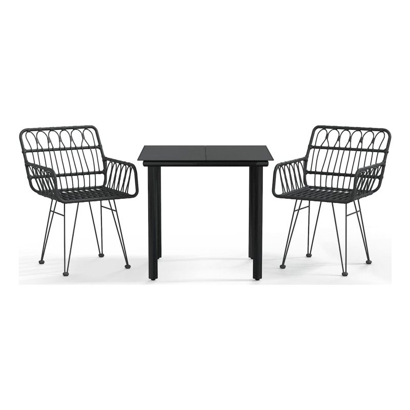 Afuera Living Contemporary Synthetic Poly Rattan Garden Dining Set in Black