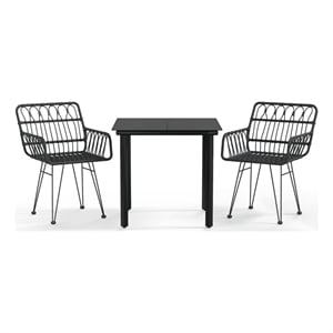 Afuera Living Contemporary Synthetic Poly Rattan Garden Dining Set in Black