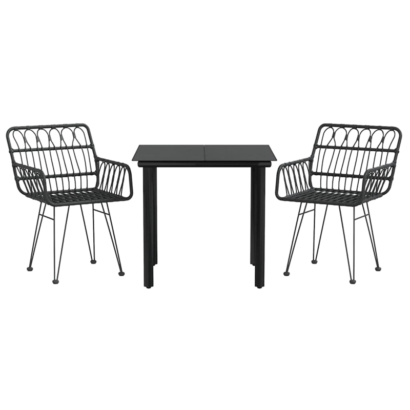 Afuera Living Contemporary Synthetic Poly Rattan Garden Dining Set in Black