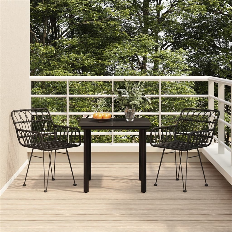 Afuera Living Contemporary Synthetic Poly Rattan Garden Dining Set in Black