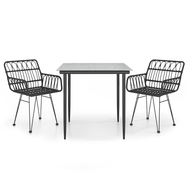 Afuera Living Contemporary Synthetic Poly Rattan Garden Dining Set in Black