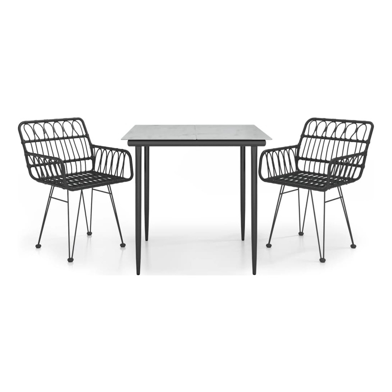 Afuera Living Contemporary Synthetic Poly Rattan Garden Dining Set in Black