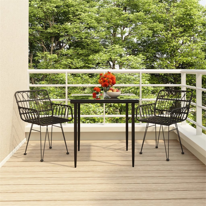 Afuera Living Contemporary Synthetic Poly Rattan Garden Dining Set in Black