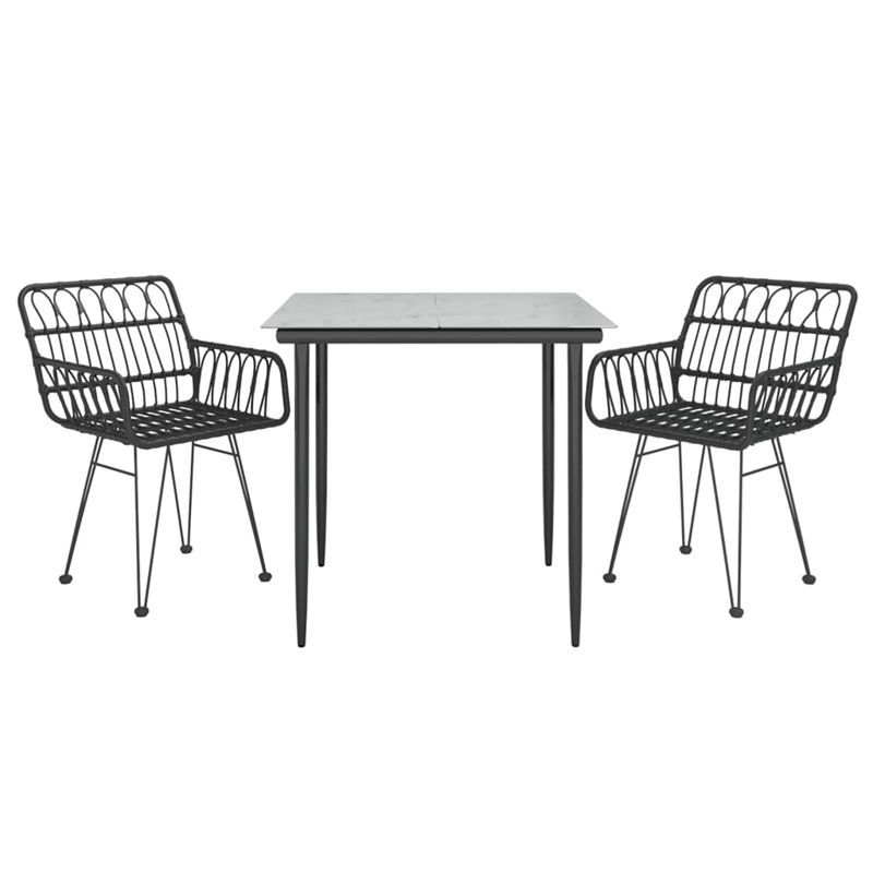 Afuera Living Contemporary Synthetic Poly Rattan Garden Dining Set in Black