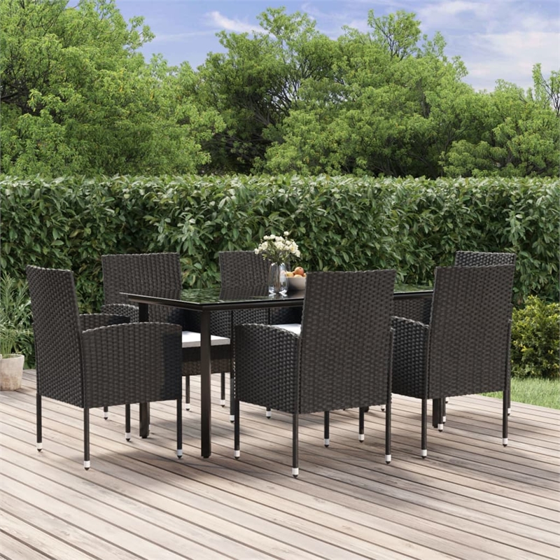 Afuera Living Contemporary Synthetic Poly Rattan Garden Dining Set in Black