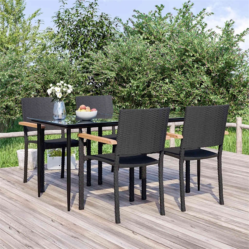 Afuera Living Contemporary Synthetic Poly Rattan Garden Dining Set in Black