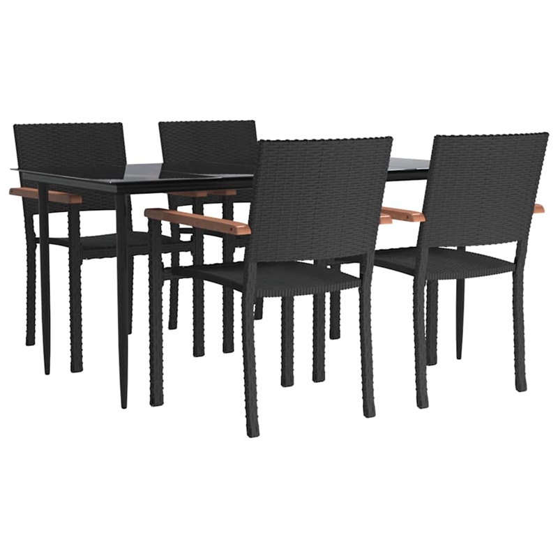Afuera Living Contemporary Synthetic Poly Rattan Garden Dining Set in Black