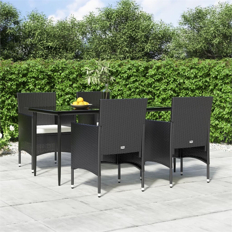 Afuera Living Contemporary Synthetic Poly Rattan Garden Dining Set in Black