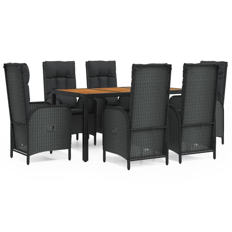 Afuera Living Contemporary Synthetic Poly Rattan Garden Dining Set in Black