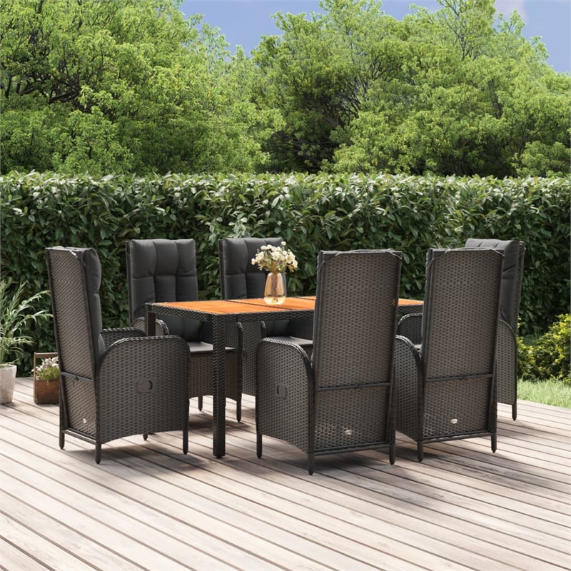 Afuera Living Contemporary Synthetic Poly Rattan Garden Dining Set in Black