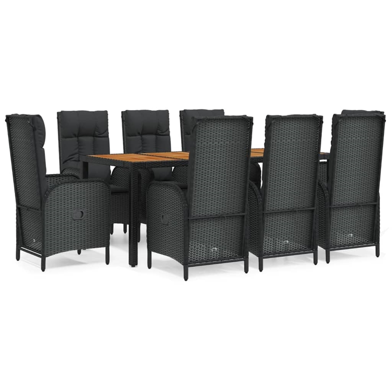 Afuera Living Contemporary Synthetic Poly Rattan Garden Dining Set in Black
