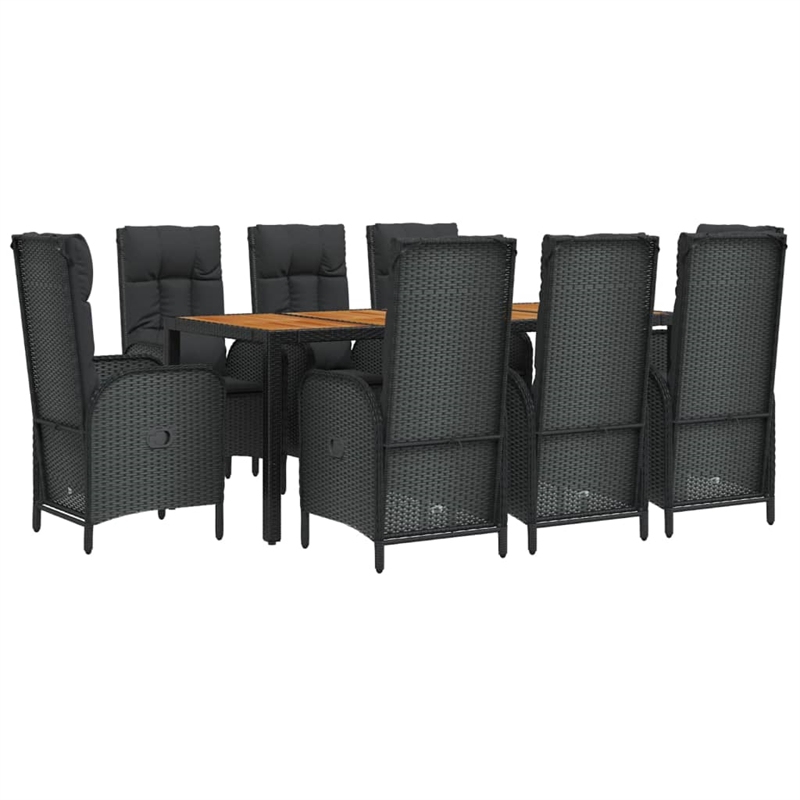 Afuera Living Contemporary Synthetic Poly Rattan Garden Dining Set in Black