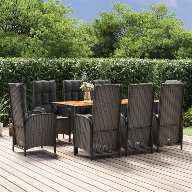 Afuera Living Contemporary Synthetic Poly Rattan Garden Dining Set in Black