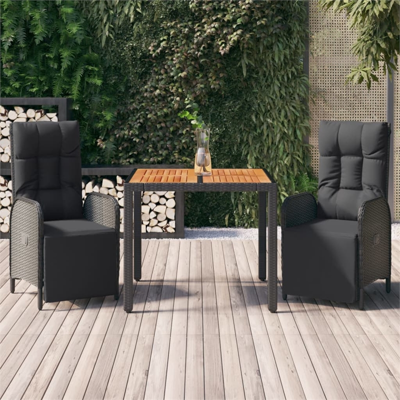 Afuera Living Contemporary Synthetic Poly Rattan Garden Dining Set in Black