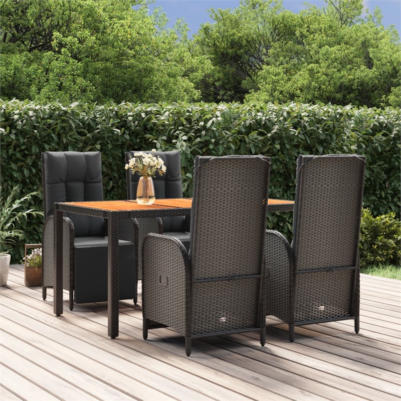 Afuera Living Contemporary Synthetic Poly Rattan Garden Dining Set in Black