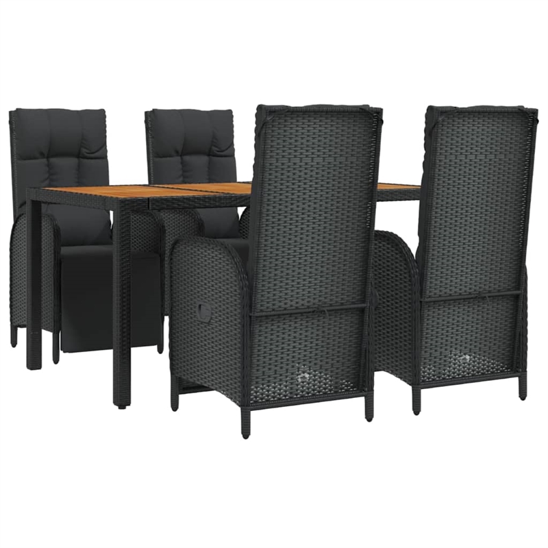 Afuera Living Contemporary Synthetic Poly Rattan Garden Dining Set in Black