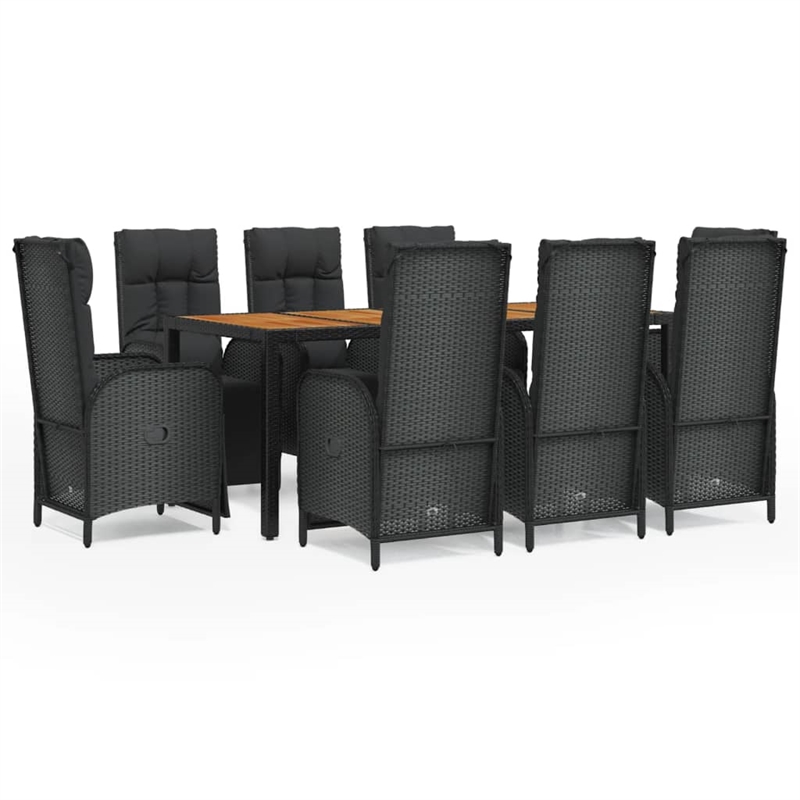 Afuera Living Contemporary Synthetic Poly Rattan Garden Dining Set in Black
